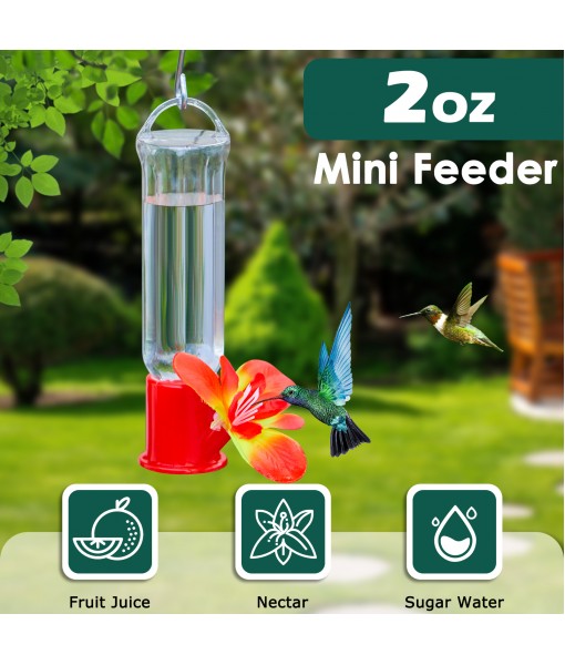 Mini Hummingbird Feeder, 2OZ Small Hummingbird Feeders for Outdoor, Plastic Hummingbird Feeder with Hanging Rod, Hummingbird Feeders with 4 S Hook & 4 Suction Cups, Cleaning Brush