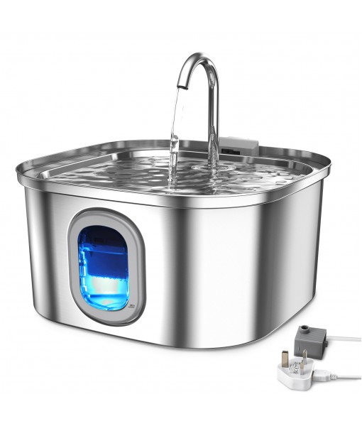 Cat Water Fountain, 108oz/3.2L Quiet Pet Water Fountain Indoor, Cat Water Fountain Stainless Steel, Water Level Window & Low Water Mark, Cat Fountain for Drinking - Water Shortage Protection