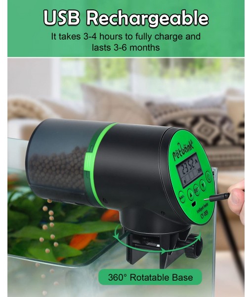 Automatic Fish Feeder Large-Capacity Lithium Battery for Aquarium Fish Tank with LCD Display, Fish Food Dispenser 