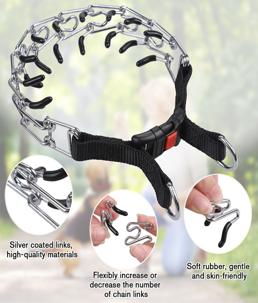 Petbank Dog Pinch Collar, Prong Dog Training Collar with Removable Quick-Release Buckle, Suitable for Small, Medium and Large Dogs(L)